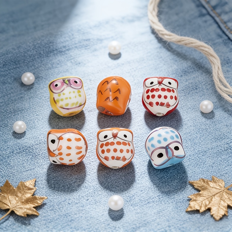 6pcs Owl-Shaped Ceramic Decorative Beads for DIY Jewelry Making
